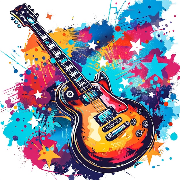 a colorful image of a guitar with the word  s  on it