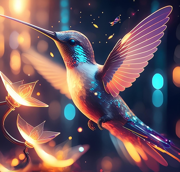 a colorful image of a hummingbird with a colorful background
