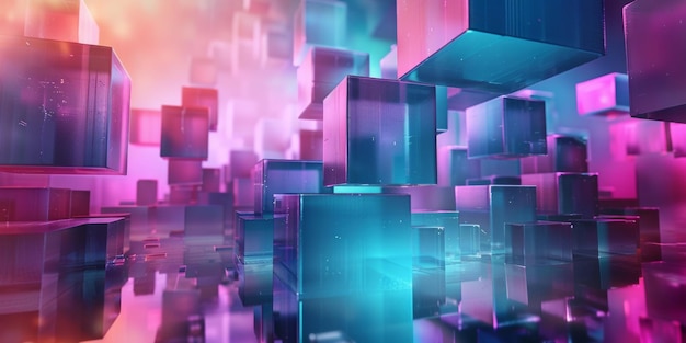 A colorful image of many cubes in a room stock background