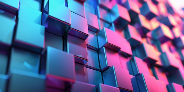 A colorful image of many cubes in various shades of blue and purple stock background