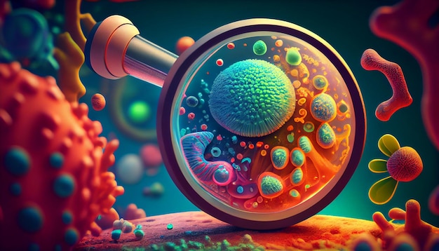 A colorful image of a microscope with a microscope and the word science on it.