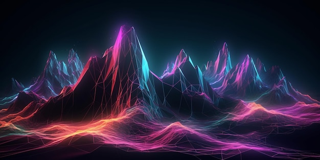 A colorful image of a mountain range with a black background.