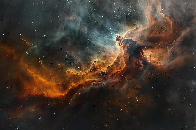 中央に火という文字が書かれた彩色の星雲の画像