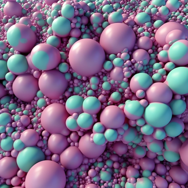 A colorful image of a purple and green ball of pink balls.