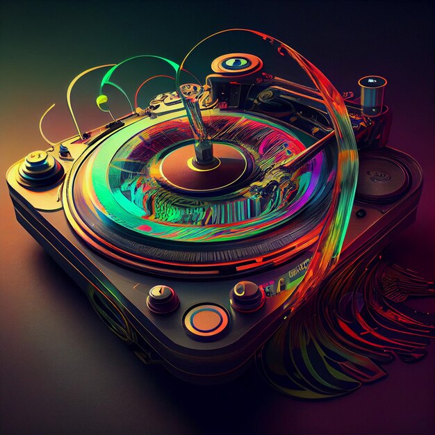 A colorful image of a record player with the number 1 on it.