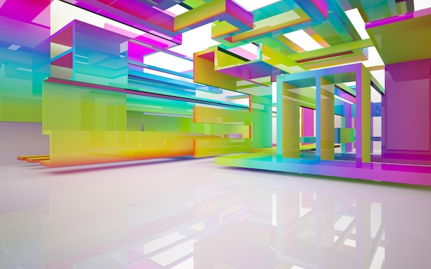 A colorful image of a room with a white floor and a white floor that has a lot of cubes