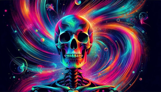 a colorful image of a skull with a colorful background