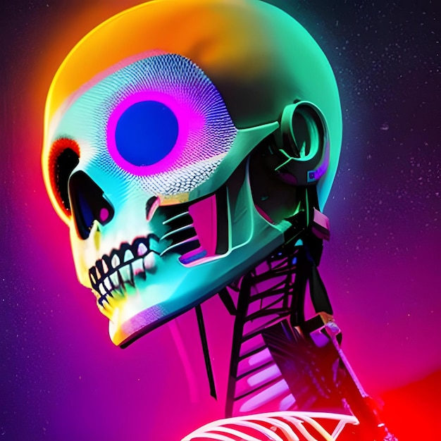 A colorful image of a skull with the word " l " on it.