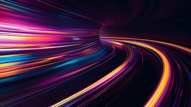 a colorful image of a tunnel with the lights on itAbstract threedimensional glowing curve backgroun