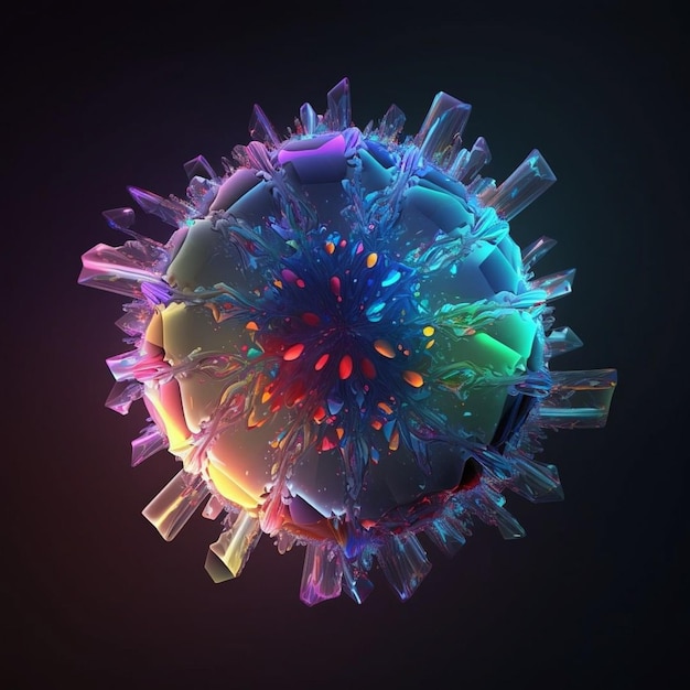 A colorful image of a virus with a black background.