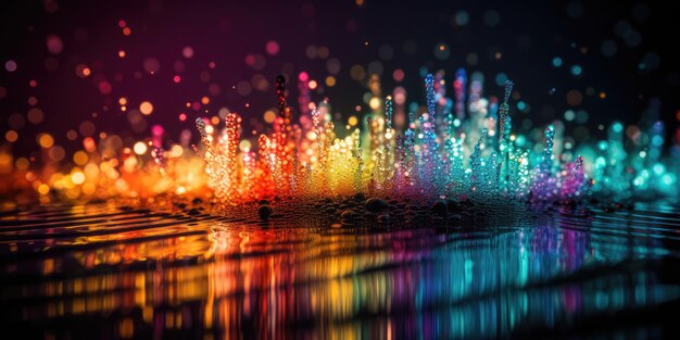 A colorful image of a water surface with a rainbow