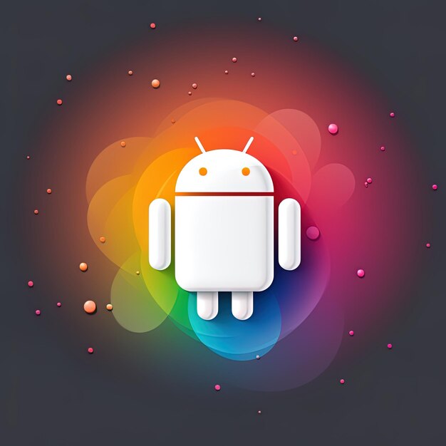 Photo a colorful image of a white robot with a rainbow colored background