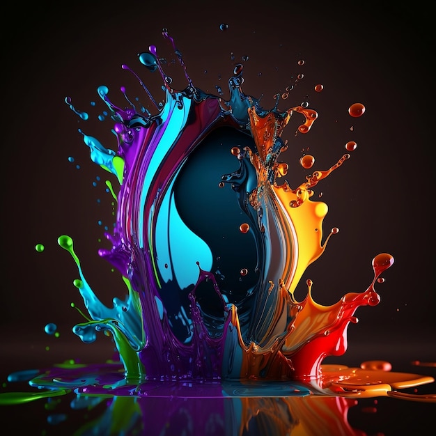 다채로운 액체의 중심에는 음양 기호의 다채로운 이미지가 있습니다.