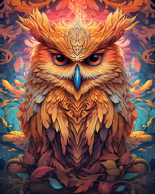 Photo a colorful and imposing owl majestic vibrant and striking