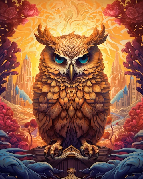 A Colorful and Imposing Owl Majestic Vibrant and Striking