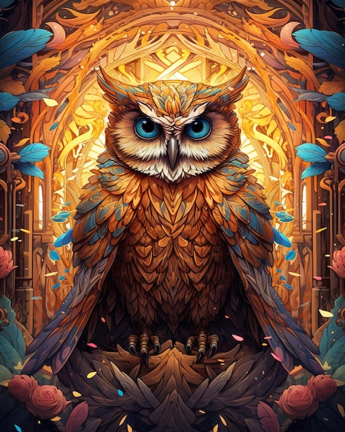 A Colorful and Imposing Owl Majestic Vibrant and Striking