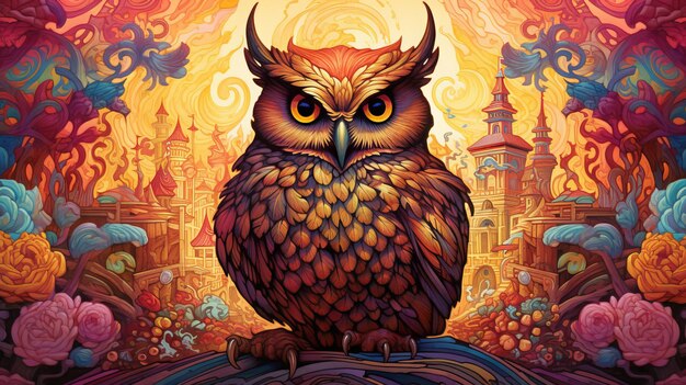 A colorful and imposing owl majestic vibrant and striking