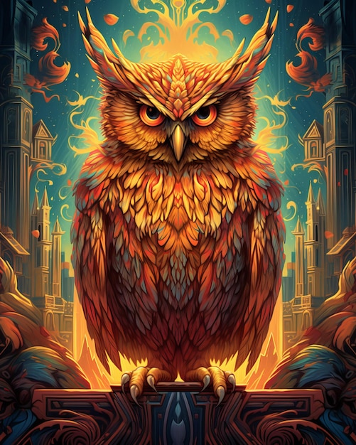 Photo a colorful and imposing owl majestic vibrant and striking