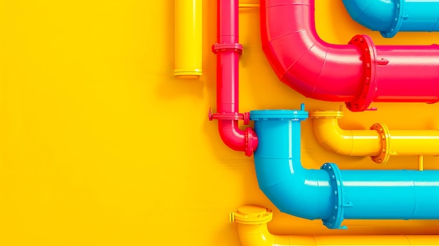 Photo colorful industrial pipes on yellow background