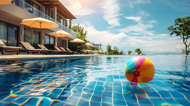 Photo colorful inflatable ball floating in swimming pool summer vacation concept