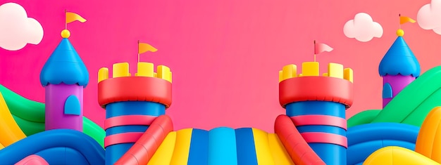 Foto castello gonfiabile colorato per bambini, divertimento all'aperto e intrattenimento per feste