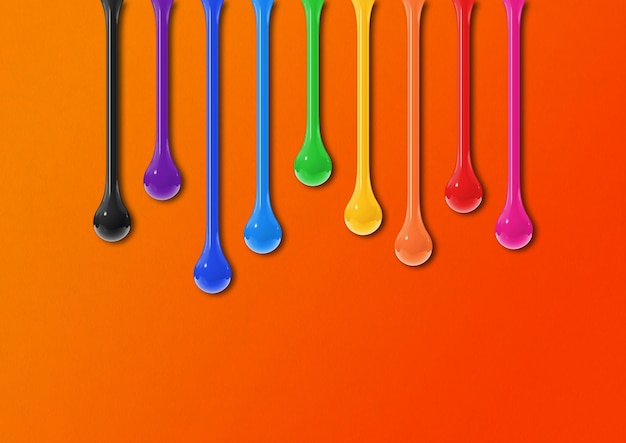 Colorful ink drops on orange background Horizontal wallpaper