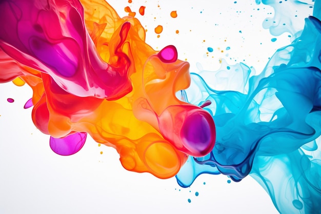 Colorful ink drops on white surface