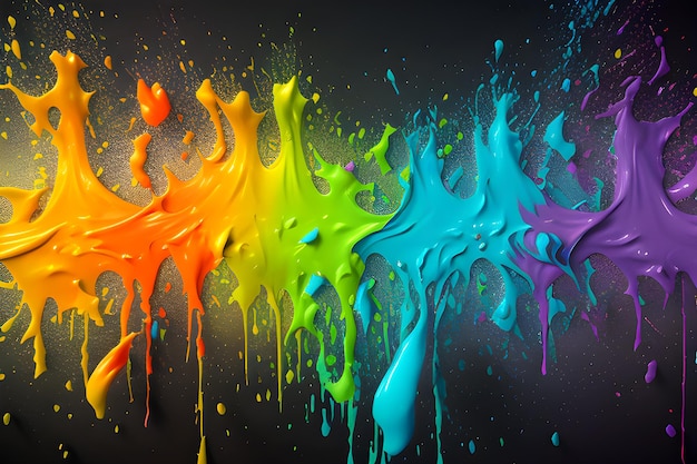 Colorful ink splash on the wall rainbow abstract background