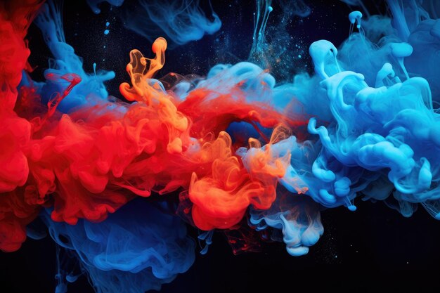 Photo colorful ink in water on a black background abstract background acrylic blue and red colors in water ink blot abstract black background ai generated