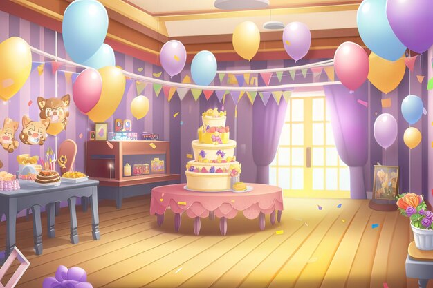 Colorful interior background birthday decorations party generated AI