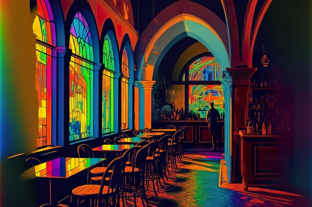 Colorful interior of the bar