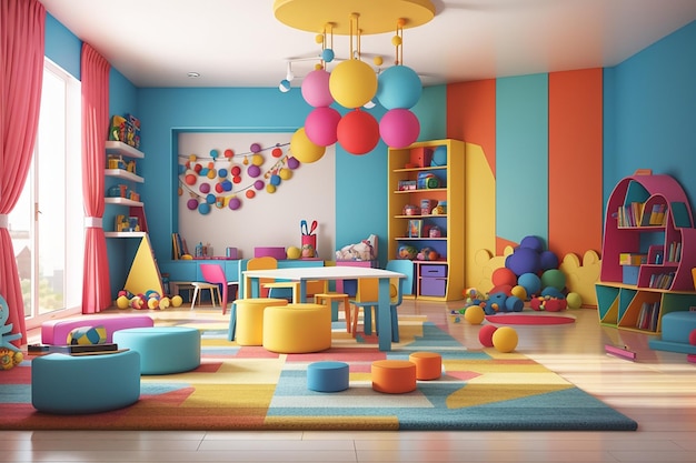 Colorful interior of playroom 3d render