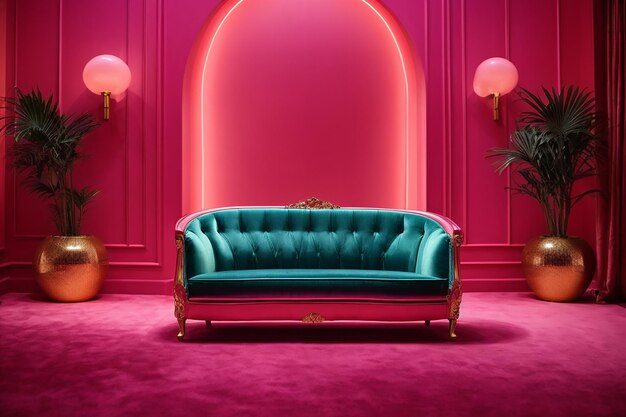 Photo colorful interiour living room design velvet neon color luxery