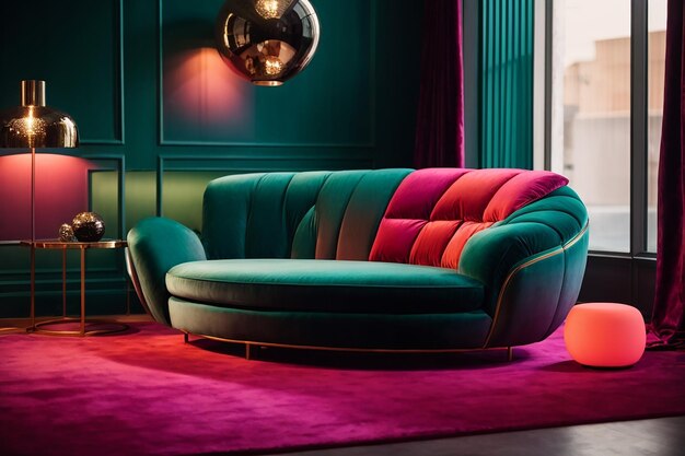 Photo colorful interiour living room design velvet neon color luxery