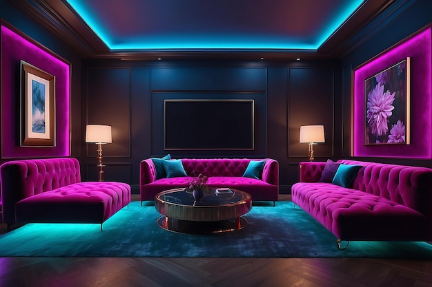 Photo colorful interiour living room design velvet neon color luxery