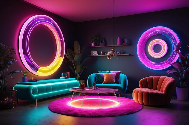 Photo colorful interiour living room design velvet neon color luxery