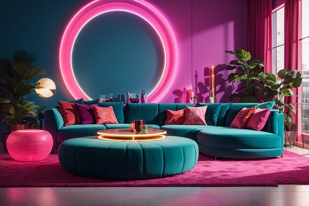 Photo colorful interiour living room design velvet neon color luxery