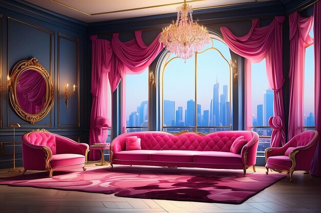 Photo colorful interiour living room design velvet neon color luxery