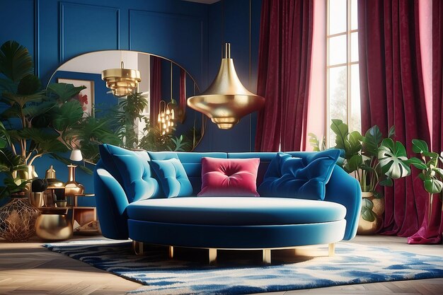 Photo colorful interiour living room design velvet neon color luxery