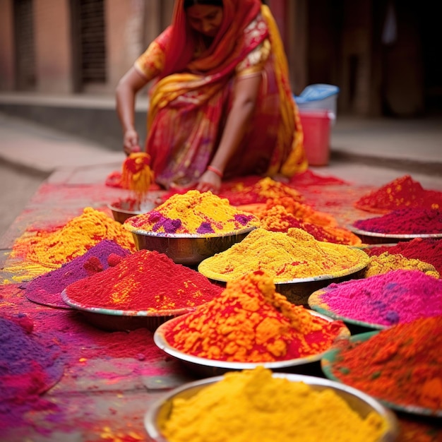 colorful and intricate decorations used to adorn homes and streets during Holi festivities