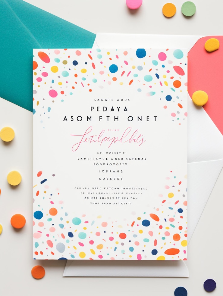 Photo a colorful invitation letter featuring playful fonts confetti and a joyful message fun celebratory tone