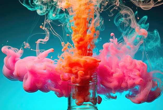 colorful iodine on glass smoke coming out of orange and pink pens