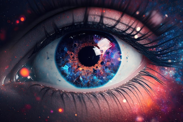 Colorful Iris Eye in Space with Stars