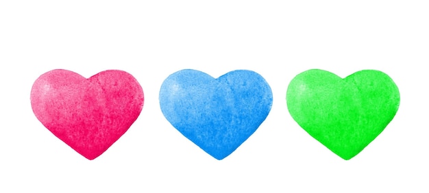 Colorful isolated watercolor hearts set