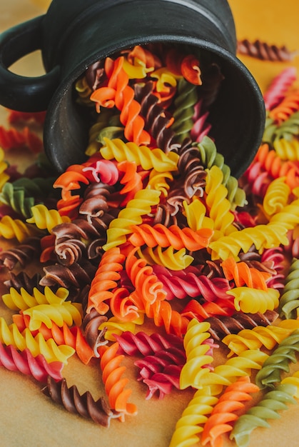 Colorful italian fusilli pasta