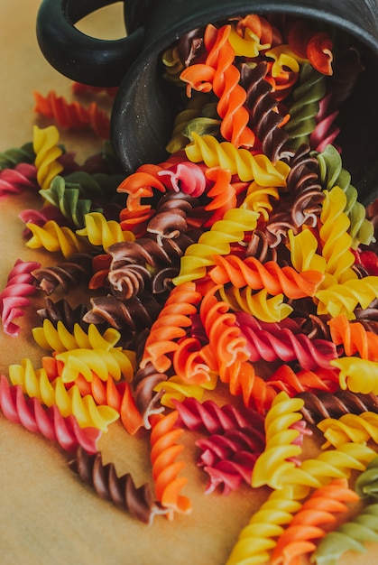 Colorful italian fusilli pasta