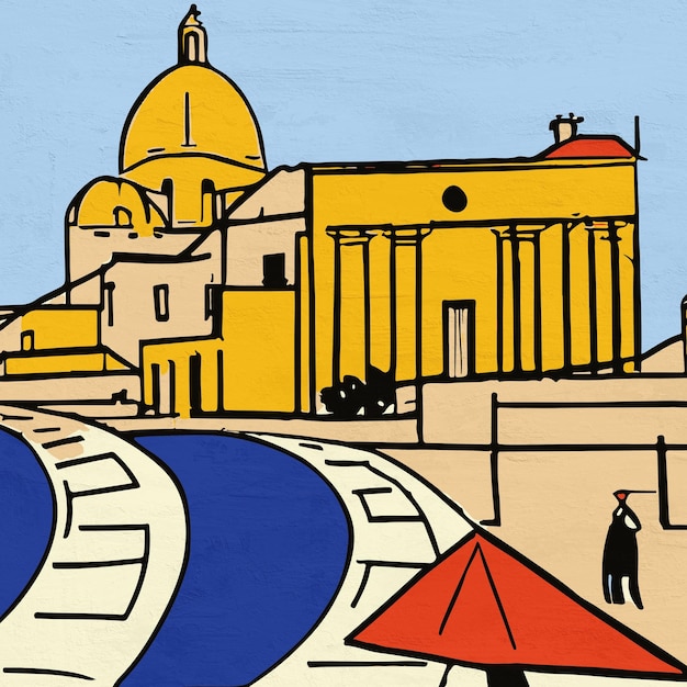 Colorful Italian Illustration Architecture Building Italy Art