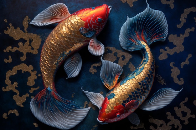 Colorful Japanese carp Koi fish illustration