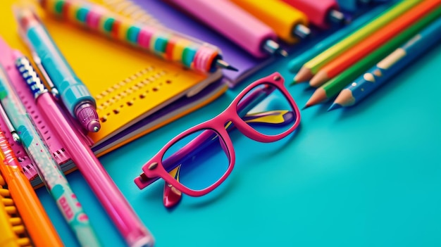 Colorful Jar of Pencils on Table Back to school