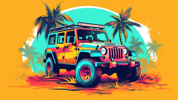 A colorful jeep in a desert Generative AI Art